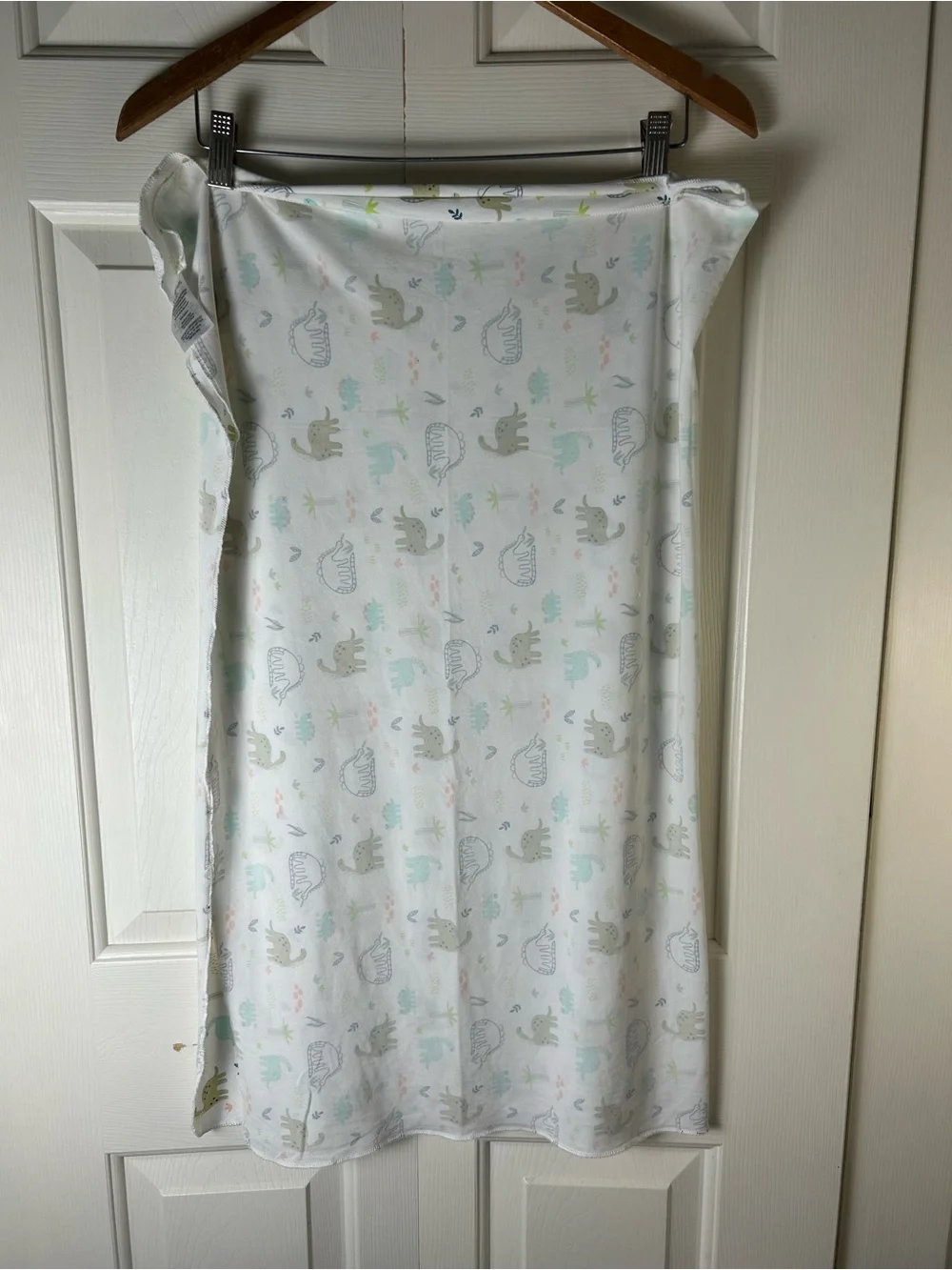 Dream Gro Dinosaur Baby Swaddle Blanket Stretchy Thin White Green Blue Tan Tree